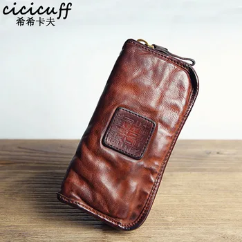 

CICICUFF Designer Men Luxury Genuine Cow Leather Clutch Wallet Business Mens Bag Soft Large Capacity Long Wallet Vintage Portfel