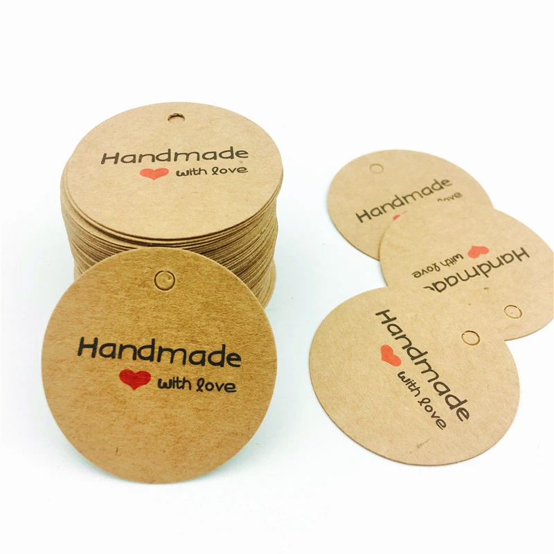 

100pcs 3.5cm Round Kraft Paper Tags DIY Craft Paper Gift Tags Handmade with love Wedding Christmas Label