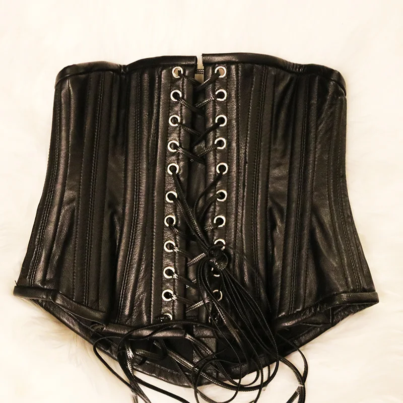 28CM Double Steel Bonings Annzley Corset Genuine Cowhide Leather  Waist Slimming Korsetts  (3)