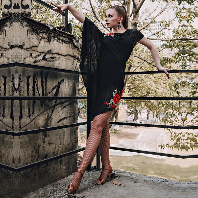 

black broidery latin dance dress women latin dress dance wear salsa dress samba carnival costumes latin practice wear