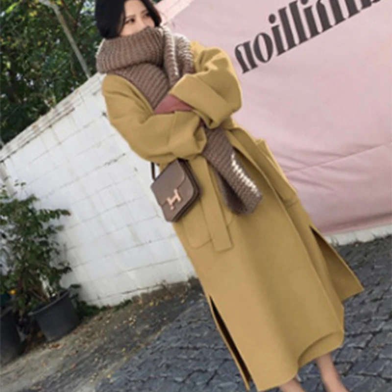 2018 Autumn Winter Heavy Woolen Overcoat women Korean Silhouette Knee Fashion Thick Coat |