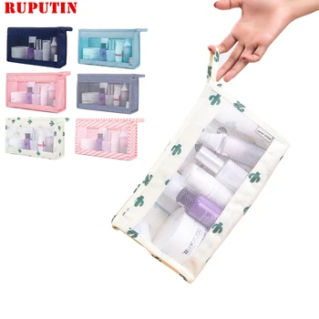 

RUPUTIN Casual Travel Grid Cosmetic Bag Women Zipper Portable Make Up Case Organizer Storage Pouch Toiletry Beauty Wash Kit Bags