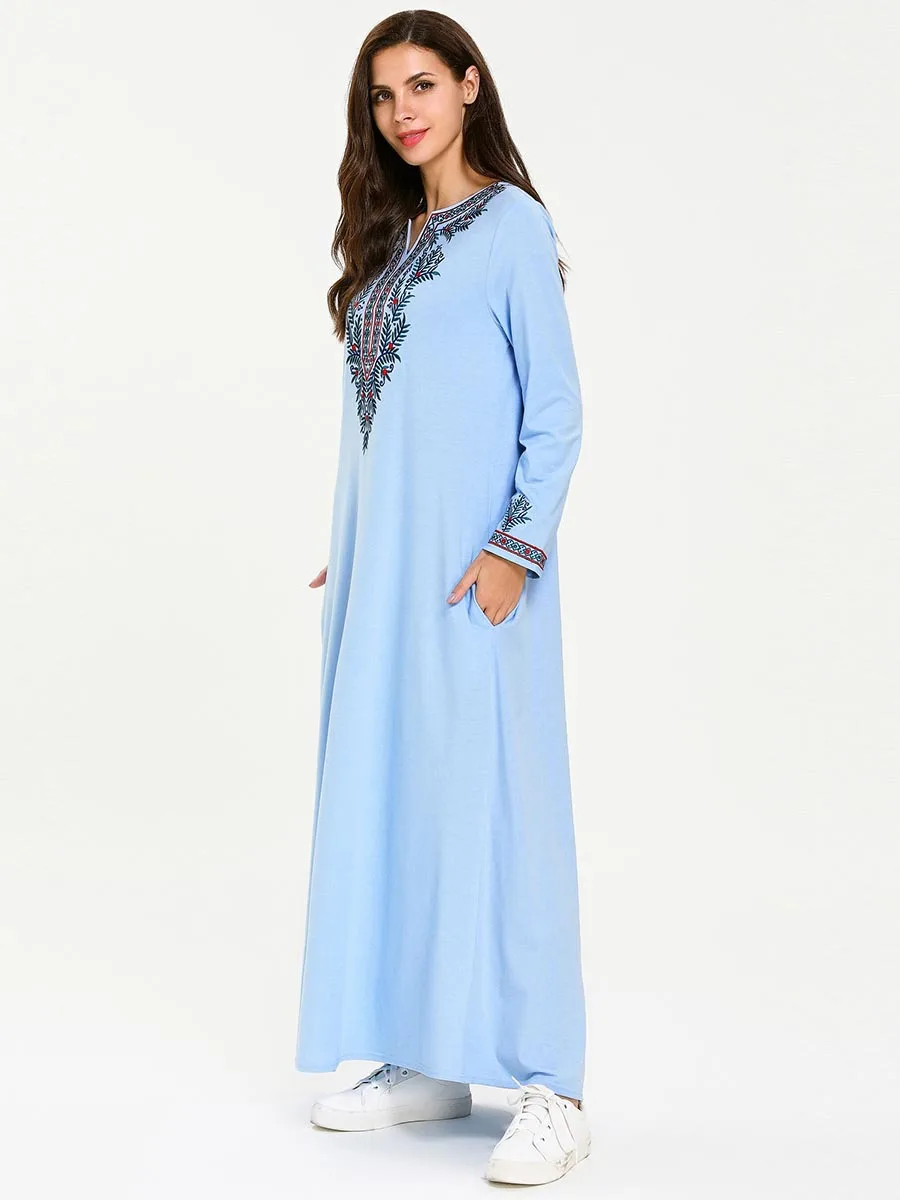 2019 Для женщин Этническая вышивка, макси-платье более Размеры d мусульманских Абаи ислам Дубаи арабских Рамадан ОАЭ платье плюс Размеры