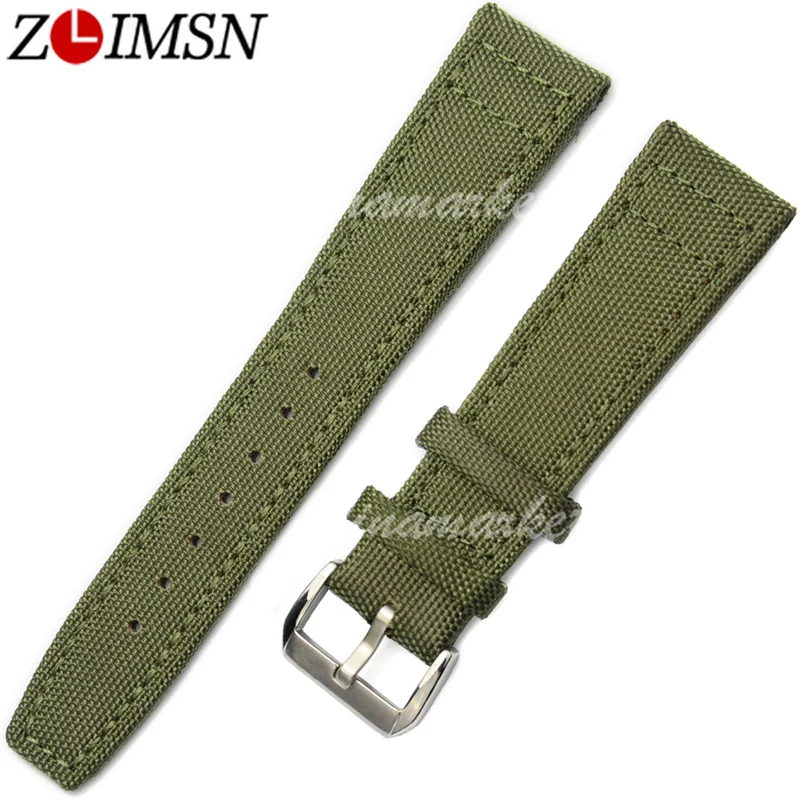 

22mm NEW Men's HQ Black Nylon Leather Watch Bands green For Watches for men and women 21mm Stainless Steel Silver Clasp 2016 New