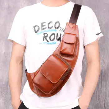

Men Vintage Genuine Leather Cowhide Sling Day Pack Chest Bag Cross Body Messenger Shoulder Pouch Travel Riding Motorcycle Bags
