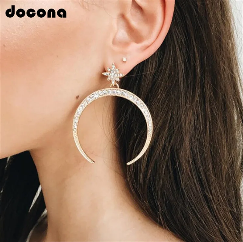 

Docona Punk Gold Color Crsytal Moon Drop Dangle Earring for Women Girl Horns Pendant Earrings Boho Jewelry Oorbellen 4907