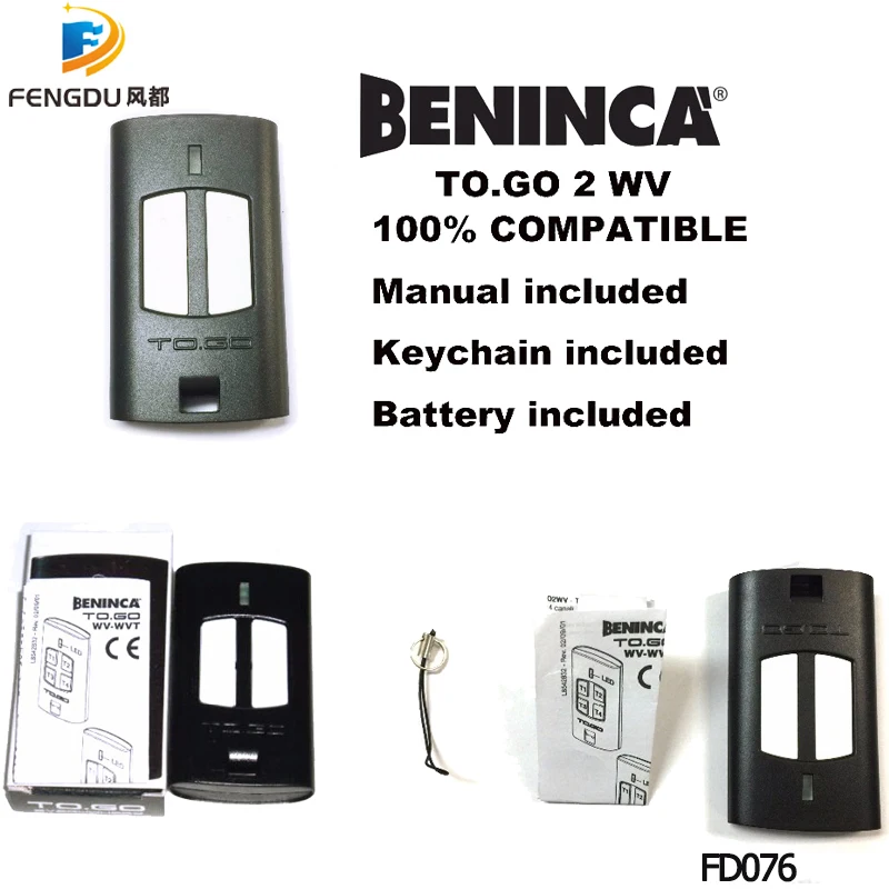 

5pcs Free Shipping 100% compatible BENINCA TOGO 2 WV remote Control 433,92Mhz rolling code Beninca transmitter