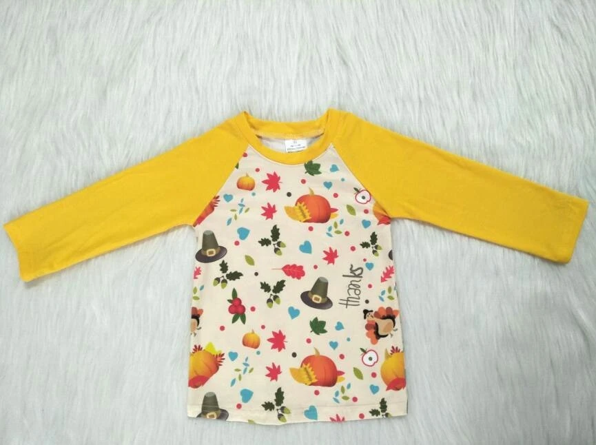 

New arrival autumn children girls long sleeve t shirts turkey pumpkins hat t-shirts boys girls boutique undershirts clothing gxj