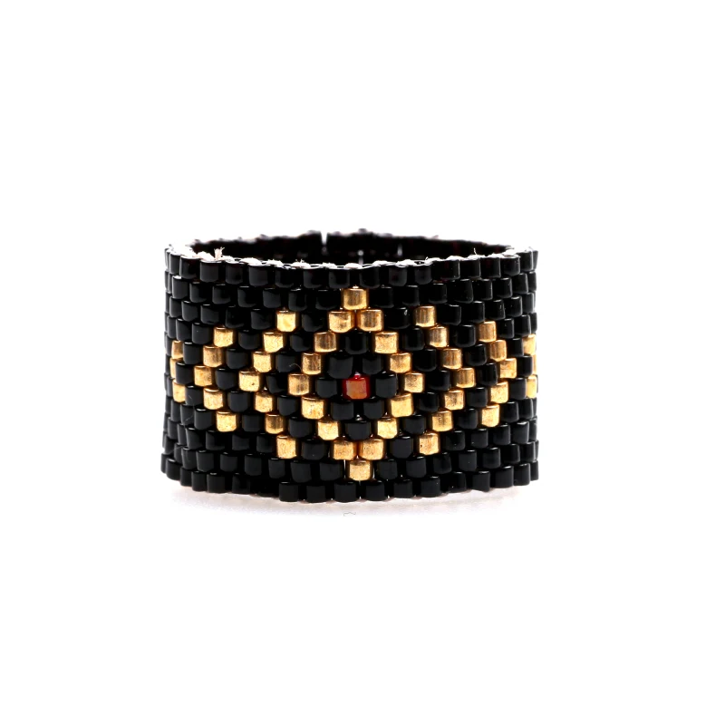 Набор колец из бисера ручной работы от FAIRYWOO, Женское кольцо с рисунком индейки сглаза, черное этническое геометрическое кольцо, модное кольцо с буквой дружбы Miyuki - Цвет основного камня: egypt