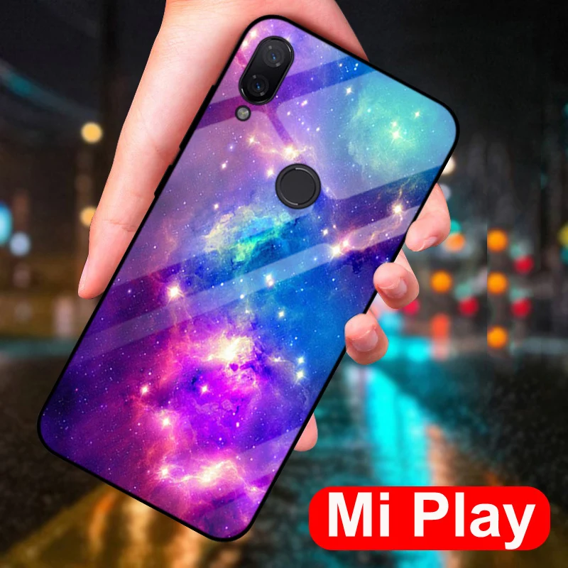 Для xiaomi mi Play чехол звездное небо закаленное стекло + TPU Край тонкий жесткий для