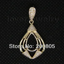 Новые Элегантные Винтаж Груша 8x12 мм 14Kt из желтого золота с бриллиантом полу крепление кулон WP011