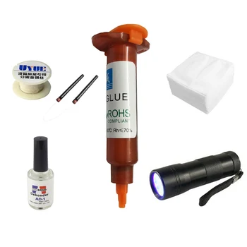 

6 in1 5ml LOCA TP-2500 UV Glue +UV Curing Light + 20g Uv Glue Remover + 50m Cutting Wire + Stick + Clean Cloth For LCD Repair