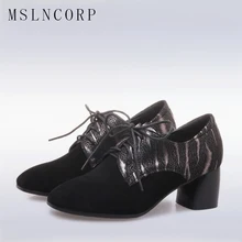 Size 34-43 New fashion genuine leather lace up women pumps Square Toe thick high heels Autumn Winter British Style oxford shoes Size 34-43 New fashion genuine leather lace up women pumps Square Toe thick high heels Autumn Winter British Style oxford shoes