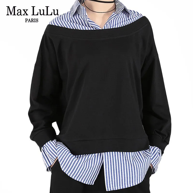 

Max LuLu 2019 Autumn Fashion Korean Style Streetwear Ladies Punk Clothes Womens Striped Hoodies Vintage Black Female Sweatshirts