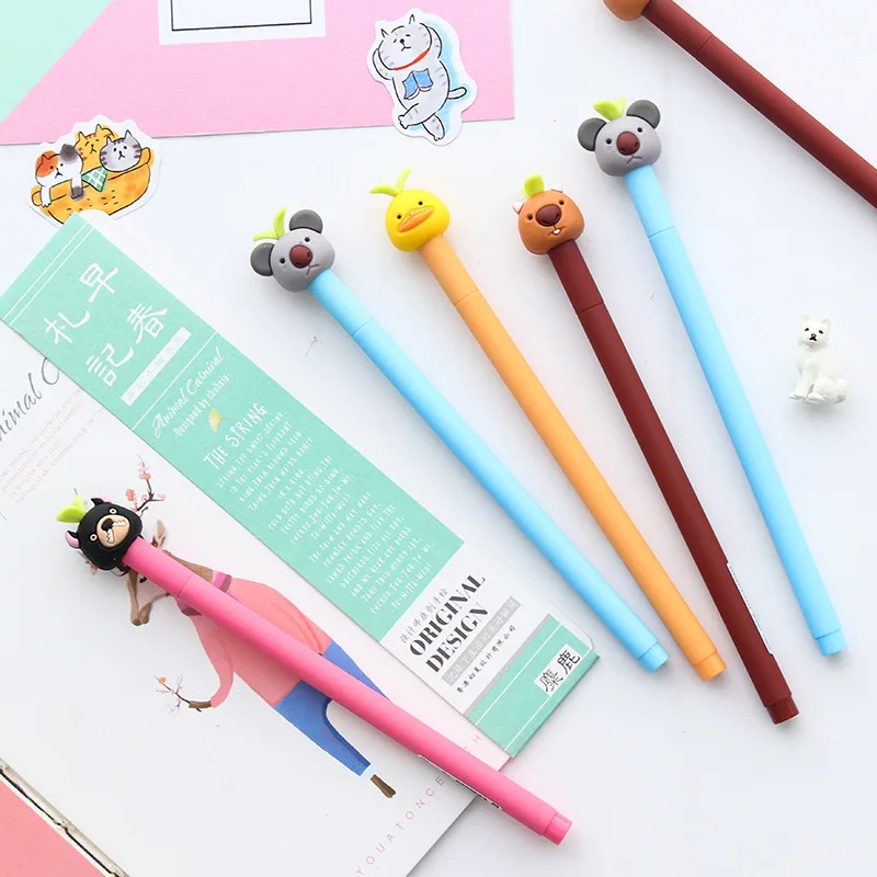 

2X Korean Cute Grass Animals Raccoon Gel Pen Writing Signing Pen School Office Supply Student Stationery Rewarding