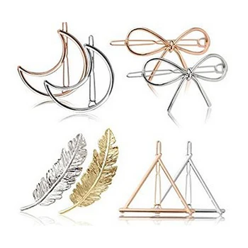 

10 Pcs New Arrival Fashion Ladies Metal Hair Clips Jewelry Moon Triangle Circle Bowknot Hair Barrettes Hair Pins