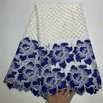 

New Design African Lace Fabric Guipure Lace White blue French Net Laces Fabric With Stones High Quality African Swiss Voile Lace