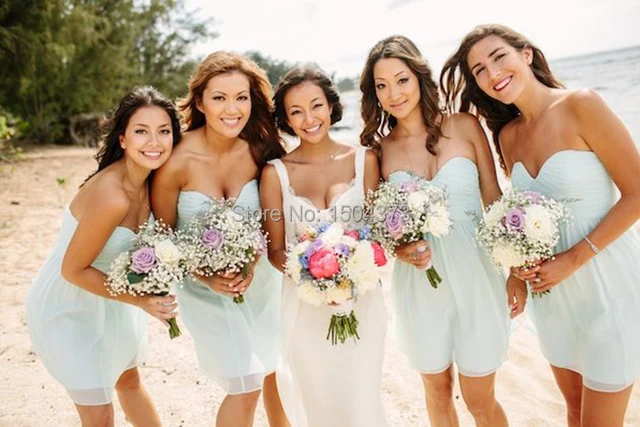 2017 Beach Wedding Party Mint Green Bridesmaid Dresses Short Mini 2017 Beach Wedding Party Mint Green Bridesmaid Dresses Short Mini Chiffon Vestido Madrinha Junior Inspired Maid
