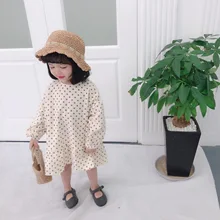 Весеннее Новое свободное платье с оборками для девочек, детские повседневные Хлопковые Платья принцессы с длинными рукавами и оборками