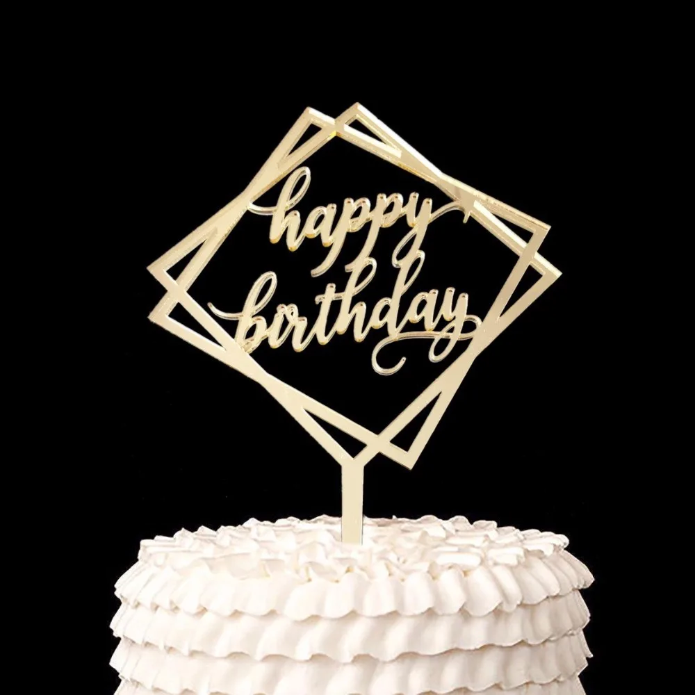 Acrylic Mirror cake Topper ,Happy Birthday Round Shape Acrylic Cake