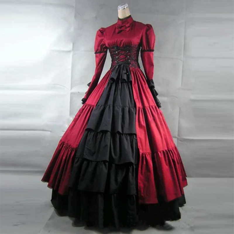 red-and-black-long-sleeves-masquerade-gothic-ball-gowns6