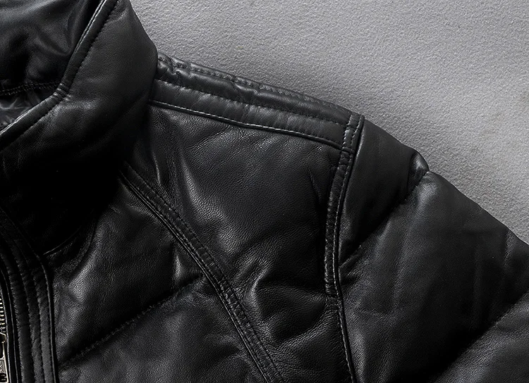 Модный Зимний пуховик, однотонная куртка из натуральной кожи, Мужская черная приталенная куртка из овчины, повседневная одежда