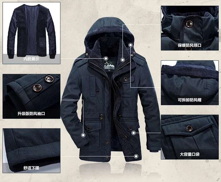 Зимняя парка, мужская куртка, толстая теплая ветровка-20 градусов, флисовая куртка, Мужская шапка и подкладка, отстегивающаяся зимняя куртка, Мужская верхняя одежда