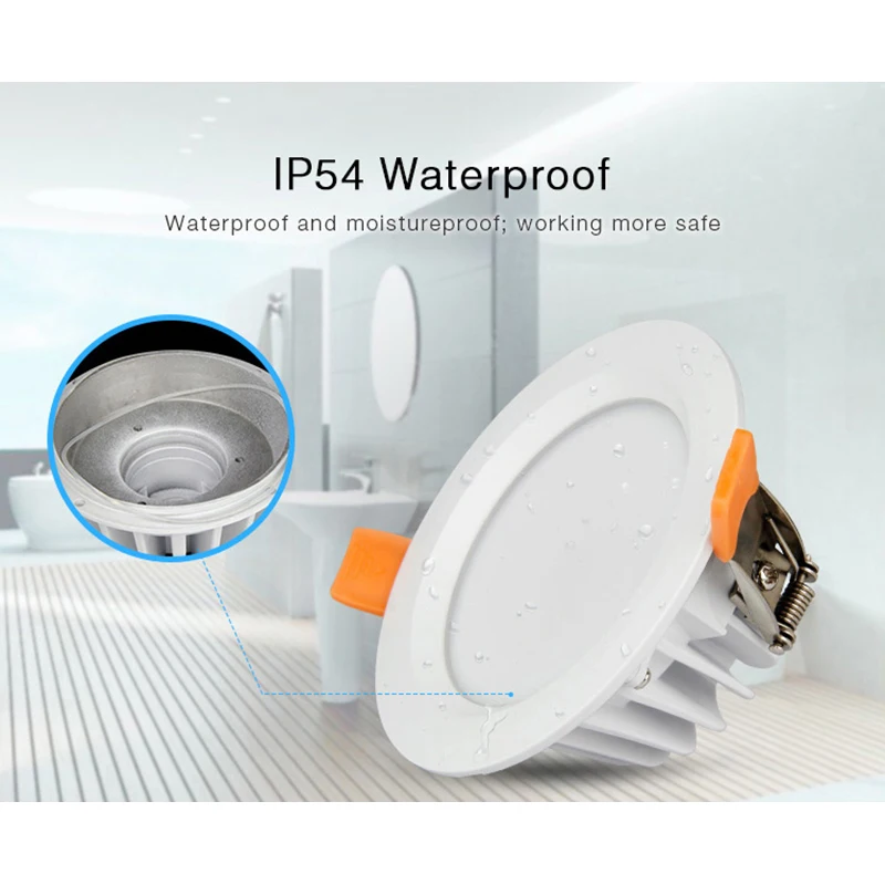

milight FUT063 6W RGB+CCT Waterproof LED down light ceiling light ac110 200V,FUT089 8 Zone RGB+CCT Remote Controller