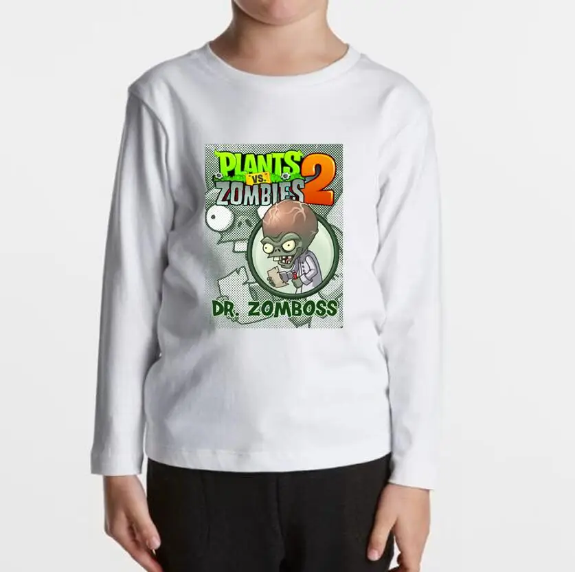 Футболка с рисунком Растения против Зомби Детская осенняя футболка с длинными рукавами года детская одежда забавная футболка для маленьких мальчиков и девочек крутые Топы - Цвет: C6