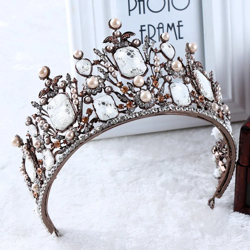  Vintage Crystal Beads Gold Tiara Headband Baroque Crown Crystal Rhinestone Tiaras Crowns Wedding Ha