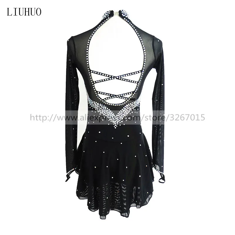 Figure Skating Dress Women's Girls' Ice Skating Dress Black collar long sleeve Competition performance clothing 