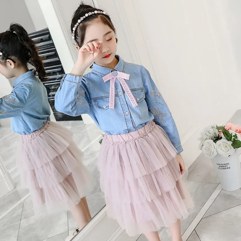 

JMFFY Girls Clothing Sets Cotton Casual Children Clothing Set Long Sleeve T-Shirt + Skirt 2Pcs Kids Clothing For Girls Baby 4-15