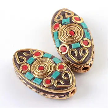 

Handmade Indonesia Beads, Flat Oval, with Alloy Cores, Golden, 28.8x14.5~15x9~10mm, Hole: 2mm
