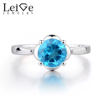 

Leige Jewelry Swiss Blue Topaz Rings Round Shape Solitaire Gemstone Wedding Bands Romantic Gifts For Woman