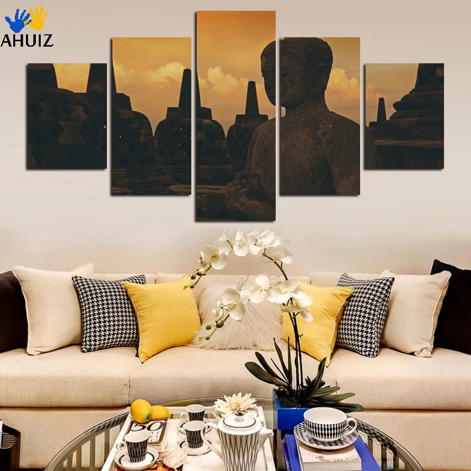 

Selling Wall Painting Home Decor Pictures Printed On Canvas 5 Panel Buddhism Wall Art Poster Stone Buddha Canvas Painting FA95