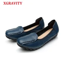 Xgravity 3 цвета женская повседневная обувь корова Пояса из натуральной кожи женщина Туфли без каблуков Мягкая ручная работа круглый носок женские лоферы женская обувь A018