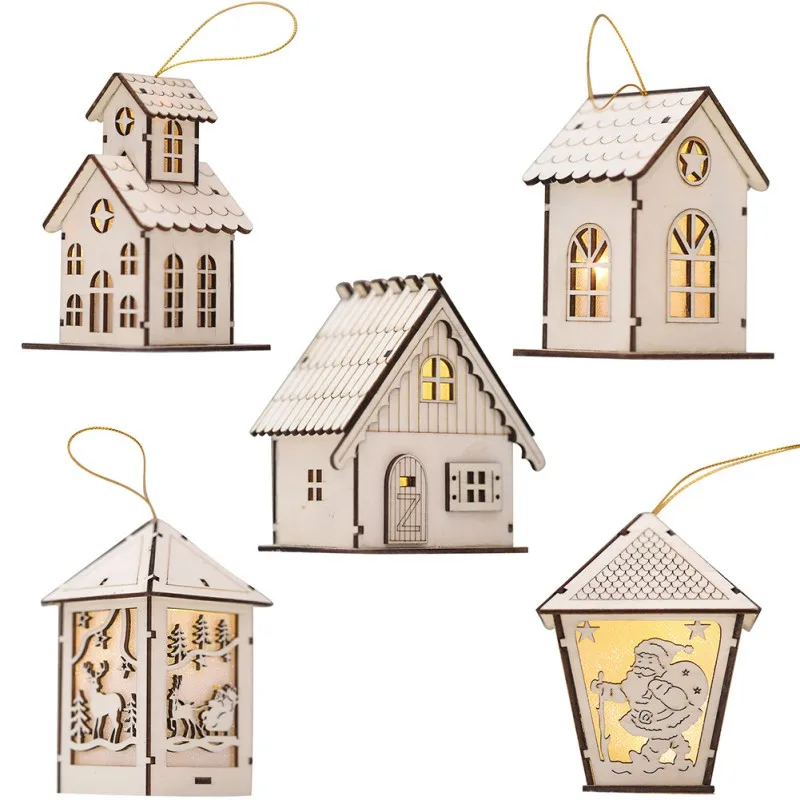 

Christmas Wooden House Wall Decor with Light Mini LED Wooden House Xmas Party Wall Door Decor Christmas Tree Hanging Ornaments