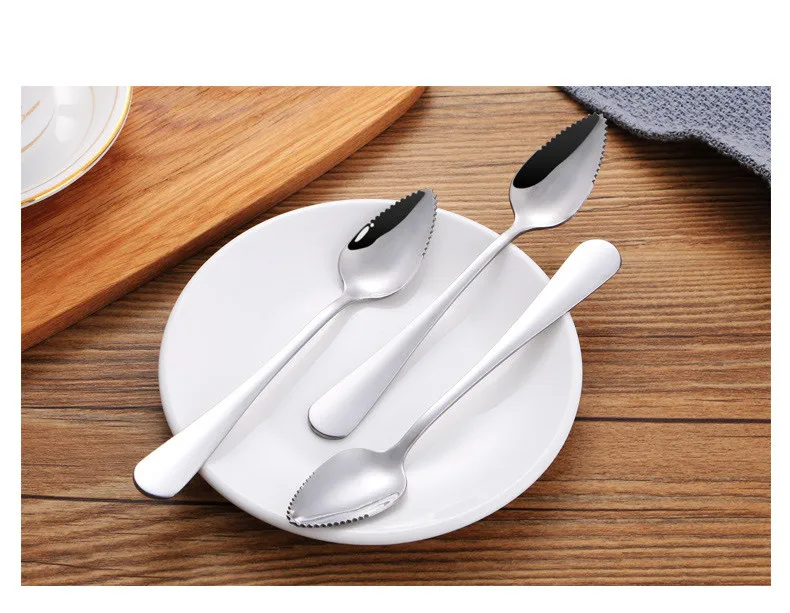 

1PC Fruit Spoons Thick Stainless Steel Grapefruit Spoon Dessert Serrated Edge PO 001