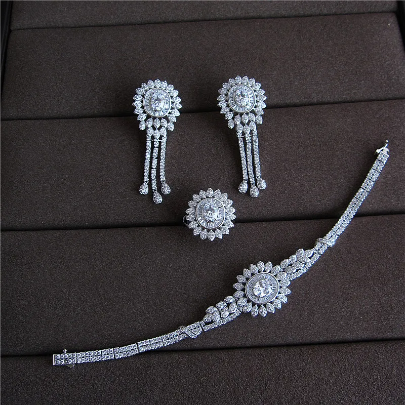 

Luxury AAA cubic zirconia heavy necklace ,drop earrings ,bracelet and ring 4pcs jewelry set, dinner set,S6224