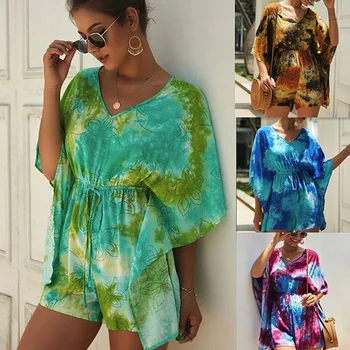 

Sexy short romper women jumpsuit summer women floral bodysuit shorts beach coveralls lace up loose bandage playsuit female frock