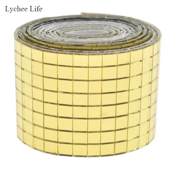 

Lychee Life Self-Adhesive Glass Craft Gold Color Mini Square Mirrors Mosaic Tiles For DIY Crafts Home Decoration Materials