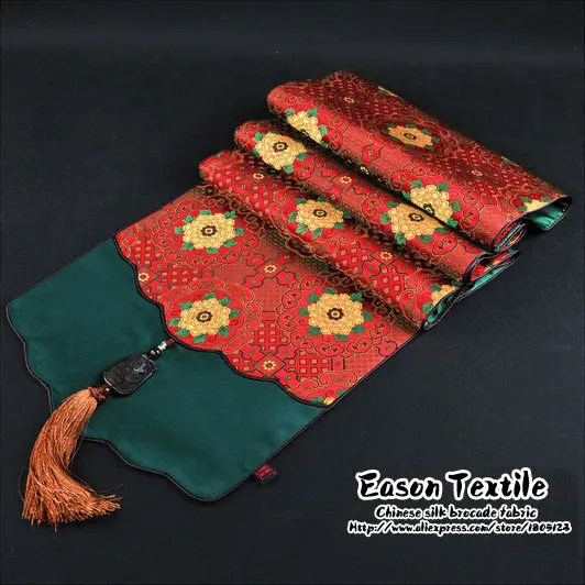 

The new Chinese style luxury silk brocade table runner Jade jade Ruyi head dining&tea table flag custom rubber red cloud group2