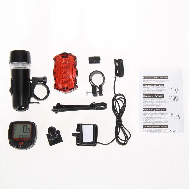 Bicycle Light 5 LED Mountain Bike Speedometer Wired Cycling Front and Rear Lights Lamp Bike Light