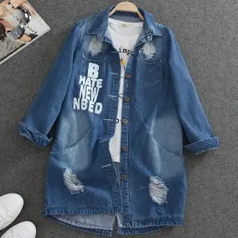 price reduction Spring Turn Down Collar Slim Jeans Women Tops Broken Hole Long Sleeve Ladies Washed Denim Jacket Wo