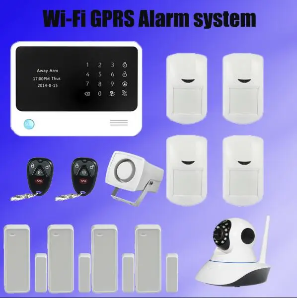 

Two way intercom smart homealarm system app control G90B Wifi GSM alarmesystems+surveillance IP camera+mini siren