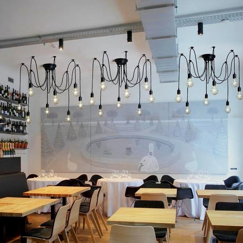 Luzes de Teto Luminária do Teto Faça Você Mesmo Arte Aranha Luz Pendurado Nordic Retro Edison Lâmpada Sótão Vintage Antigo 6 Luzes de teto diy arte aranha luminária