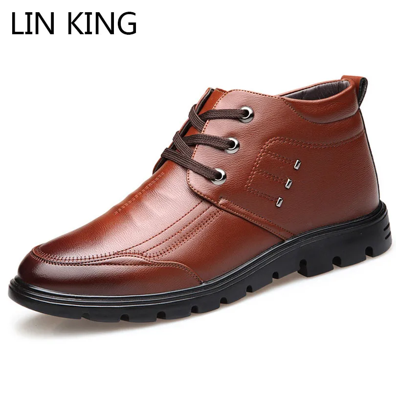 

LIN KING New Winter Business Dress Shoes For Men Warm Plush High Top Lace Up Man Formal Shoes Round Toe Business Wedding Shoes
