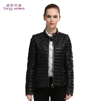 

European and United States stand collar ultra thin weight light down jacket women's zipper style short down coat outerwear