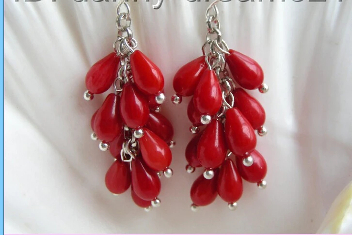 

FREE SHIPPING>>> Free shipping CLASSIC genuine red coral dangle earrings 925s