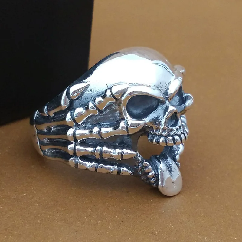 S925 чистого серебра украшения ручной тайский серебряное кольцо мужской деньги личности когти прихоть череп кольцо